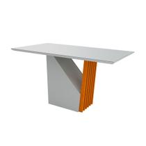 Mesa De Jantar Para 6 Lugares 1,60m Tampo De Madeira Com Vidro Ype Off White Veneza New Ceval