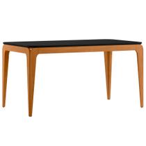 Mesa de Jantar para 6 Lugares 1,60m Tampo Mdf com Vidro Aurea Ypê/Preto - New Ceval Mesa de Jantar para 6 Lugares 1,60m Tampo Mdf com Vidro Aurea Ypê/Preto - New Ceval
