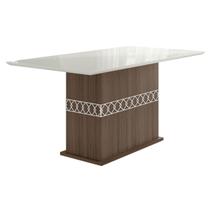 Mesa De Jantar Para 6 Lugares Com Tampo Chanfrado Com Vidro 160cm Agata Cor Amendoa Off White Poliman Móveis