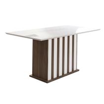 Mesa De Jantar Para 6 Lugares Com Tampo Chanfrado Com Vidro 160cm Amália Cor Amendoa Off White Poliman Móveis