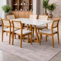 Mesa de Jantar para 6 Lugares Madeira Maciça nos Pés Tampo Mdfvidro Meloff White 160x90 Pérola