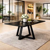 Mesa de Jantar para 6 Lugares Pés Madeira Maciça Preto 160x90 Tampo Mdf e vidro Pérola
