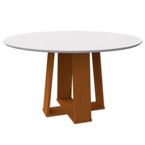 Mesa De Jantar Para 6 Lugares Tampo Redondo Com Vidro 1,35m Isabela Ype Off White New Ceval