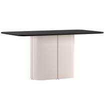 Mesa de Jantar para 8 Lugares 180cm Tampo Mdf com Vidro Serena Off White/Preto - New Ceval