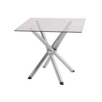 Mesa de Jantar para Evento, Feira ou Cozinha pé Palito para 4 lugares Cromada com Tampo de Vidro Quadrado