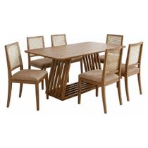 Mesa de Jantar Pitaia com 6 Cadeiras Carambola Tampo MDF 180x90cm Estofadas material sintético Kaki Milani Mesa de Jantar Pitaia com 6 Cadeiras Carambola Tampo MDF 180x90cm Estofadas material sintético Kaki Milani