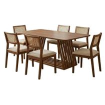 Mesa de Jantar Pitaia e Tamarindo 6 Lugares Tampo MDF 25mm Trama Bege Milani Movelaria