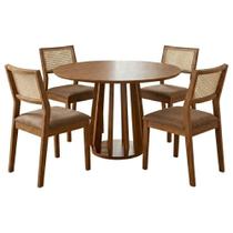 Mesa de Jantar Pitanga e Tamarindo 4 Lugares Tampo MDF com Cadeiras Estofadas Kaki Milani Movelaria