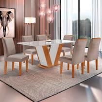 Mesa de Jantar Qatar com 6 Cadeiras Londres com Tampo de Vidro Dakota Plus Cel Móveis