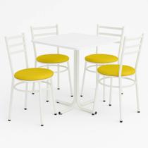 Mesa de Jantar Quadrada 70cm Branca Com 4 Cadeiras Estofada Branca