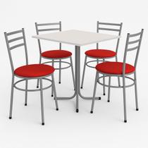Mesa de Jantar Quadrada 70cm Branca Com 4 Cadeiras Estofada Cinza