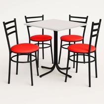 Mesa de Jantar Quadrada 70cm Branca Com 4 Cadeiras Estofada Preta