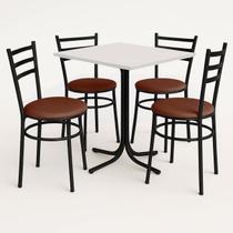 Mesa de Jantar Quadrada 70cm Branca Com 4 Cadeiras Estofada Preta