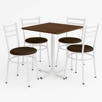 Mesa de Jantar Quadrada 70cm Imbuia Com 4 Cadeiras Estofada Branca