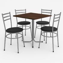Mesa de Jantar Quadrada 70cm Imbuia Com 4 Cadeiras Estofada Cinza