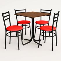 Mesa de Jantar Quadrada 70cm Imbuia Com 4 Cadeiras Estofada Preta