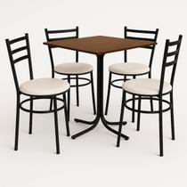 Mesa de Jantar Quadrada 70cm Imbuia Com 4 Cadeiras Estofada Preta