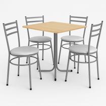Mesa de Jantar Quadrada 70cm Pinus Com 4 Cadeiras Estofada Cinza Mesa de Jantar Quadrada 70cm Pinus Com 4 Cadeiras Estofada Cinza
