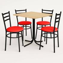 Mesa de Jantar Quadrada 70cm Pinus Com 4 Cadeiras Estofada Preta