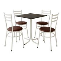 Mesa de Jantar Quadrada 70cm Preta Com 4 Cadeiras Estofada Branca