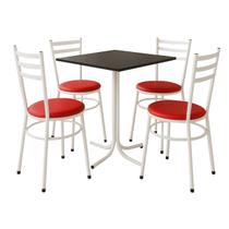 Mesa de Jantar Quadrada 70cm Preta Com 4 Cadeiras Estofada Branca Mesa de Jantar Quadrada 70cm Preta Com 4 Cadeiras Estofada Branca
