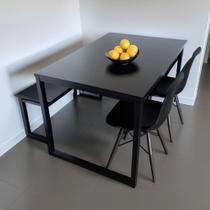 Mesa de Jantar Quadrada 80x80cm - Modelo Industrial em Metalon Reforçado com Acabamento Carvalho