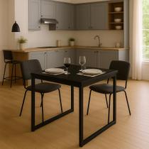 Mesa de Jantar Quadrada 80x80cm - Modelo Industrial em Metalon Reforçado com Acabamento Carvalho