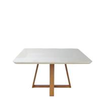 Mesa de Jantar Quadrada c/ Vidro para 6 Lugares Bennett 135 cm - Natural c/ Off White Fosco