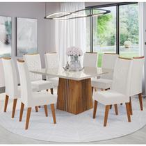Mesa de Jantar Quadrada Carmel C/8 Cad Flora Madeira Maciça Mel/Off White/V.marfim - Casa Giulia