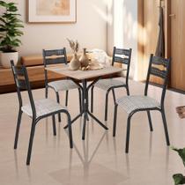 Mesa de Jantar Quadrada com 4 Cadeiras Aço 68cm Preto Carvalho Caspian Jm Móveis