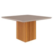 Mesa de Jantar Quadrada com Tampo de Vidro Ana Off White e Nature 130 cm Mesa de Jantar Quadrada com Tampo de Vidro Ana Off White e Nature 130 cm