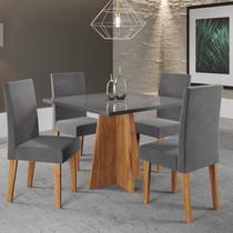 Mesa de Jantar Quadrada Decora com Vidro 90x90 com 4 Cadeiras Venus em MDP/MDF Cinza/Mel/Grafite Mesa de Jantar Quadrada Decora com Vidro 90x90 com 4 Cadeiras Venus em MDP/MDF Cinza/Mel/Grafite