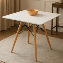 Mesa de Jantar Quadrada Eiffel Wood Branca e Natural 80 cm.
