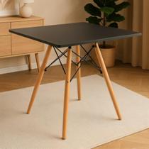 Mesa de Jantar Quadrada Eiffel Wood Preta e Natural 80 cm.