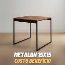 Mesa de Jantar Quadrada Industrial Salt Lake Carvalho e Preta 80 x 80cm para 4 lugares Cozinha
