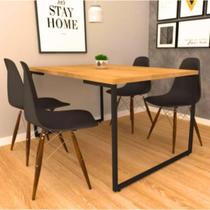 Mesa de Jantar Quadrada P/ Cadeiras Industrial Preto/Nature Pinus Churrasqueira Apartamento Lanchonete Cafeteria