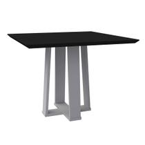 Mesa de Jantar Quadrada Tampo com Vidro Leka 100 cm Preto Base Off White - D'Rossi