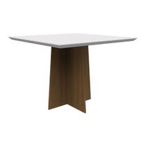 Mesa de Jantar Quadrada Tampo com Vidro Tina 100 cm Off White Base Imbuia - D'Rossi