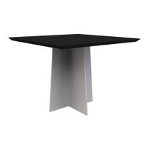 Mesa de Jantar Quadrada Tampo com Vidro Tina 100 cm Preto Base Off White - D'Rossi