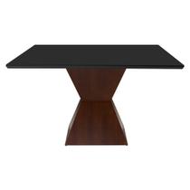 Mesa de Jantar Quadrada Trapézio de Madeira com Tampo de Vidro