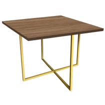 Mesa de Jantar Quadrado Thales 90cm Industrial Ferro Dourado Tampo 100% MDF Caramelo - Ahazzo Móveis