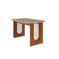 Mesa De Jantar Ratangular 130X80cm Tampo Mdf/Vidro Valentina Cimol Cinamomo/Off White