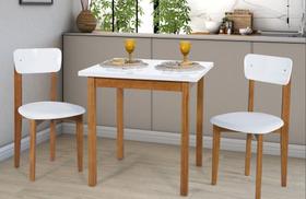 Mesa de Jantar RaviLar Base Madeira Maciça com 2 Cadeiras com assento de estofado ideal para apartamento 80x80