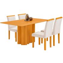 Mesa de Jantar Recife com 4 Cadeiras Cel Moveis Cor Mel Blonde com Tecido Marfim