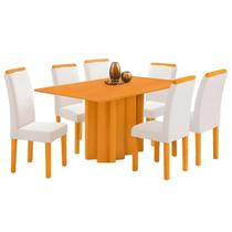 Mesa de Jantar Recife com 6 Cadeiras Cel Moveis Cor Mel Blonde com Tecido Marfim Mesa de Jantar Recife com 6 Cadeiras Cel Moveis Cor Mel Blonde com Tecido Marfim