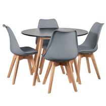 Mesa de jantar redonda 100 cm + 4 cadeiras estofadas Leda