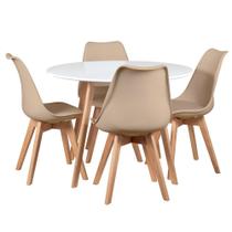 Mesa de jantar redonda 100 cm + 4 cadeiras estofadas Leda