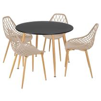 Mesa de jantar redonda 100 cm preto + 4 cadeiras Clarice Cloe