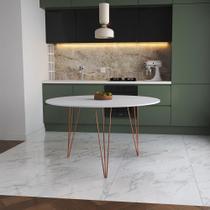 Mesa De Jantar Redonda 110Cm Branca Clips 3 Pés Base Cobre Cor: Branco