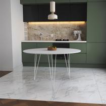 Mesa de Jantar Redonda 110cm Branca Clips 3 Pés Ferro Branco Mesa de Jantar Redonda 110cm Branca Clips 3 Pés Ferro Branco